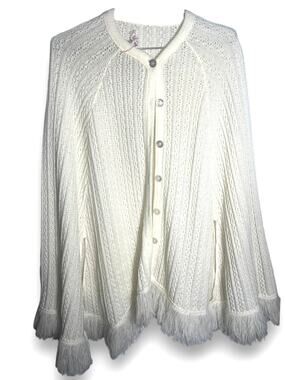 Vintage Poncho Cape Sweater‎ One Size Fringe Button Up USA | EUC